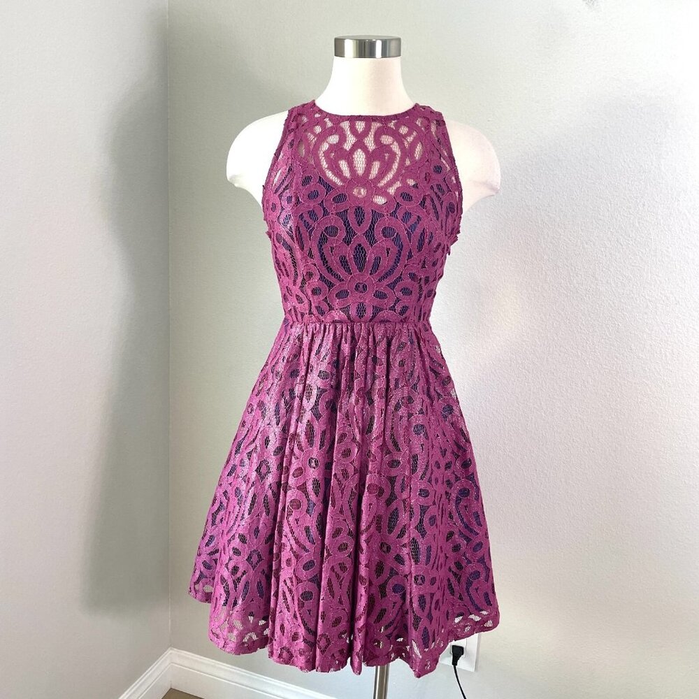 NEW Anthropologie Frock Tracey Reese Womens 2 Metallic Lace Fit Flare Dress - Picture 1 of 11